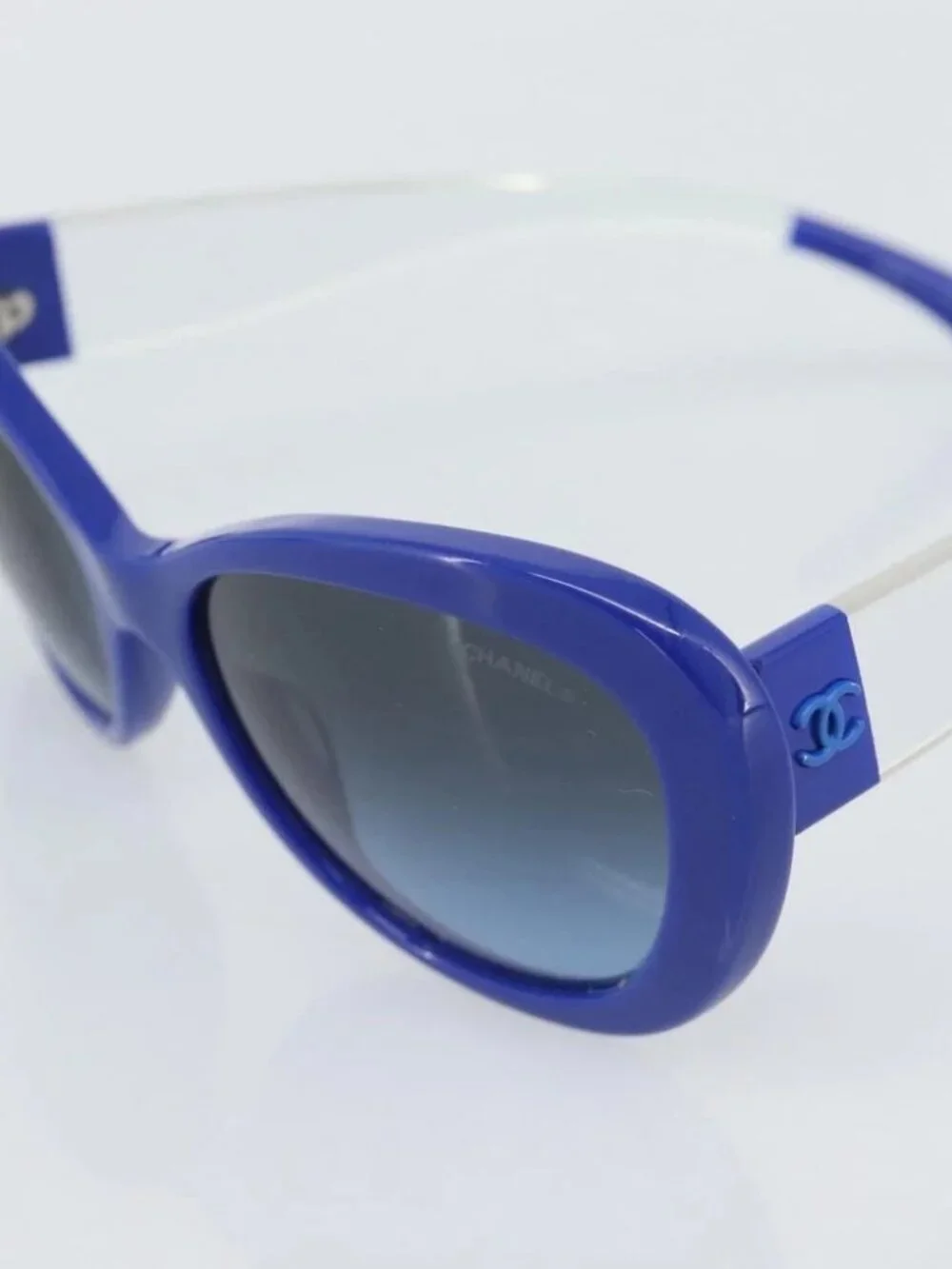 CHANEL Sunglasses Plastic Blue CC Auth BA13654